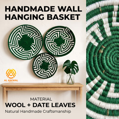 Aesthetic Green and White Wool-Covered Dried Leaf Wall Hanging