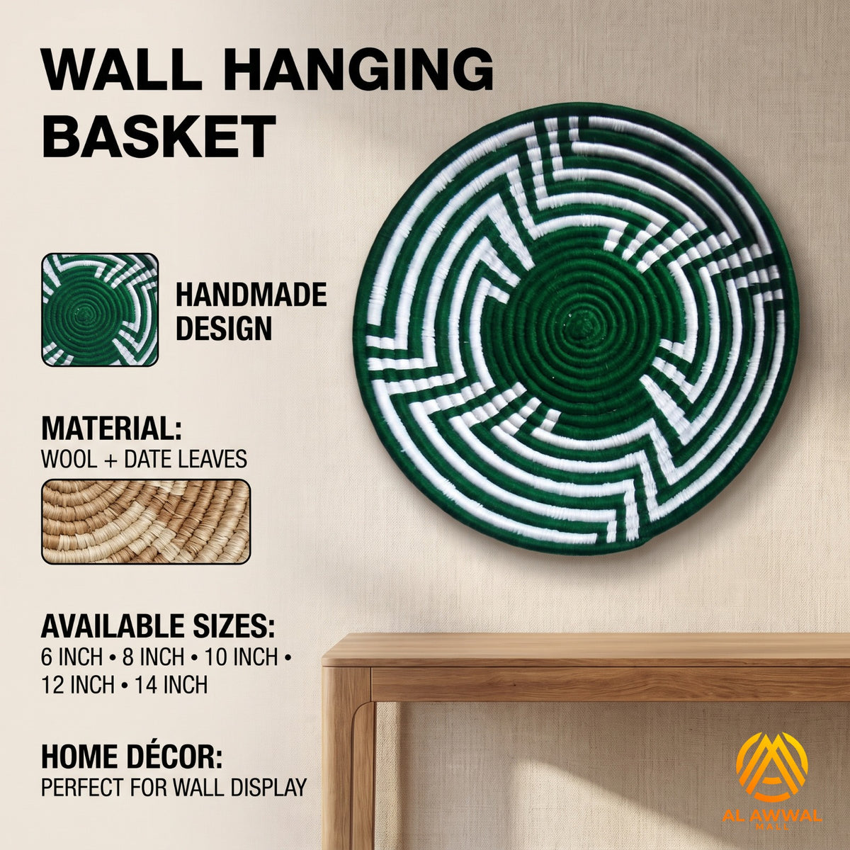 Aesthetic Green and White Wool-Covered Dried Leaf Wall Hanging