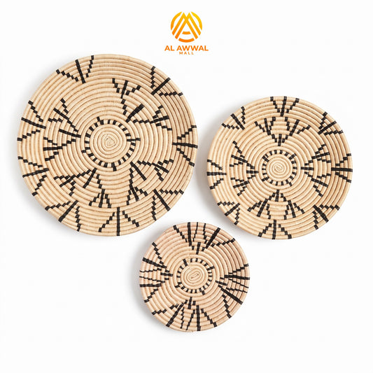 Handmade Dried Leaf Wall Hanging with Black Abstract Line Details