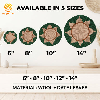 Handmade Dried Date Palm Leaf Wall Hanging with Sun and Rays Design in Green