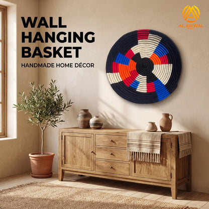 Handmade Dried Date Palm Leaf Wall Hanging with Black Wool and Different Color Details
