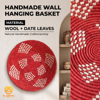 Handmade Dried Date Leaves Wall Hanging in Red with Cream Dotted Details