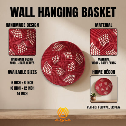 Handmade Dried Date Leaves Wall Hanging in Red with Cream Dotted Details