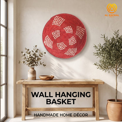 Handmade Dried Date Leaves Wall Hanging in Red with Cream Dotted Details