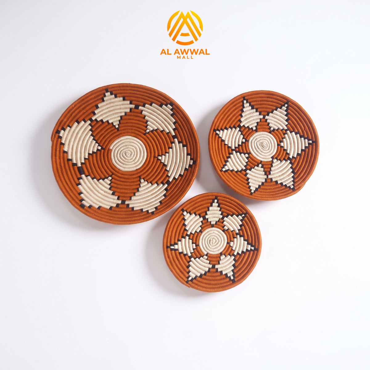 Handmade Dried Date Leaves Wall Hanging with Mustard and Cream Star Design