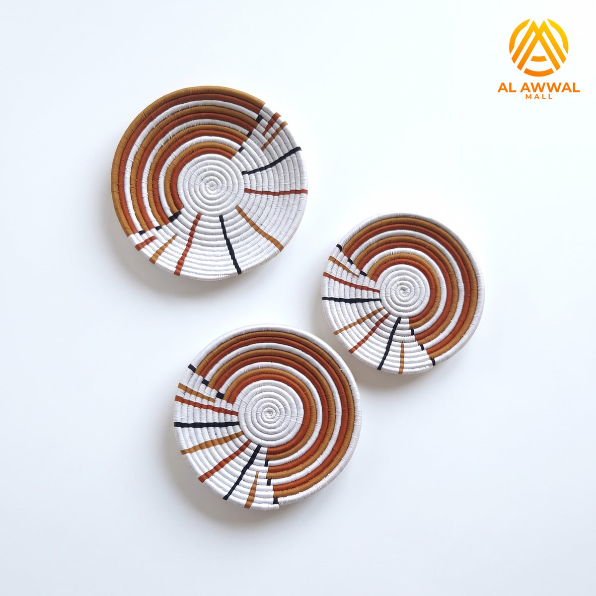 Handmade Dried Date Leaves Wall Hanging with Brown and White Half-Moon Layer Design