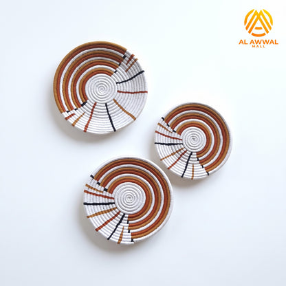Handmade Dried Date Leaves Wall Hanging with Brown and White Half-Moon Layer Design