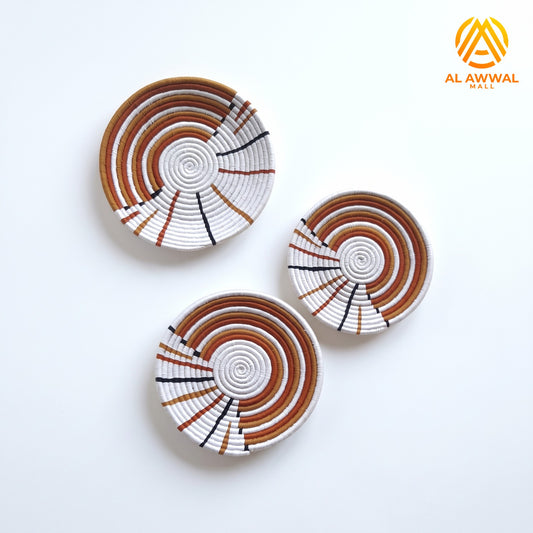 Handmade Dried Date Leaves Wall Hanging with Brown and White Half-Moon Layer Design