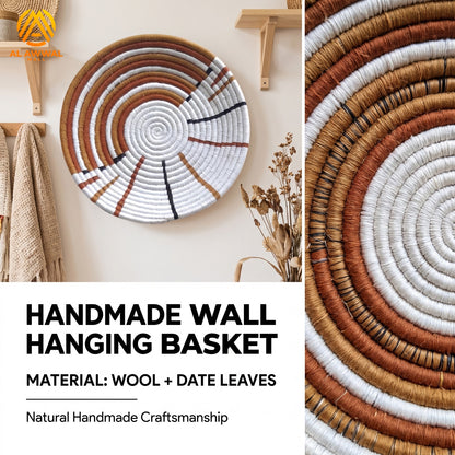Handmade Dried Date Leaves Wall Hanging with Brown and White Half-Moon Layer Design