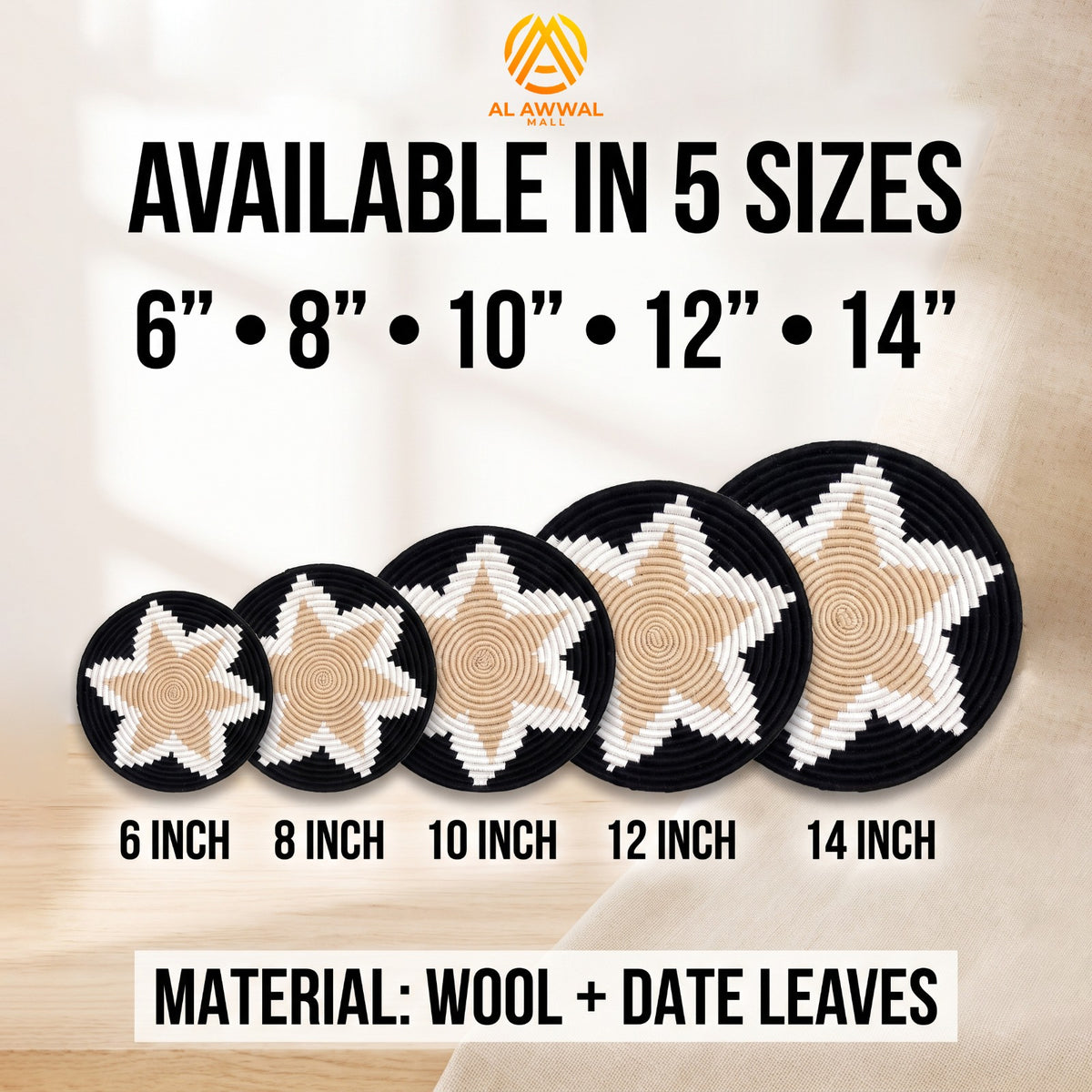 Handmade Dried Date Leaves Wall Hanging with Two-Layer Starfish Design