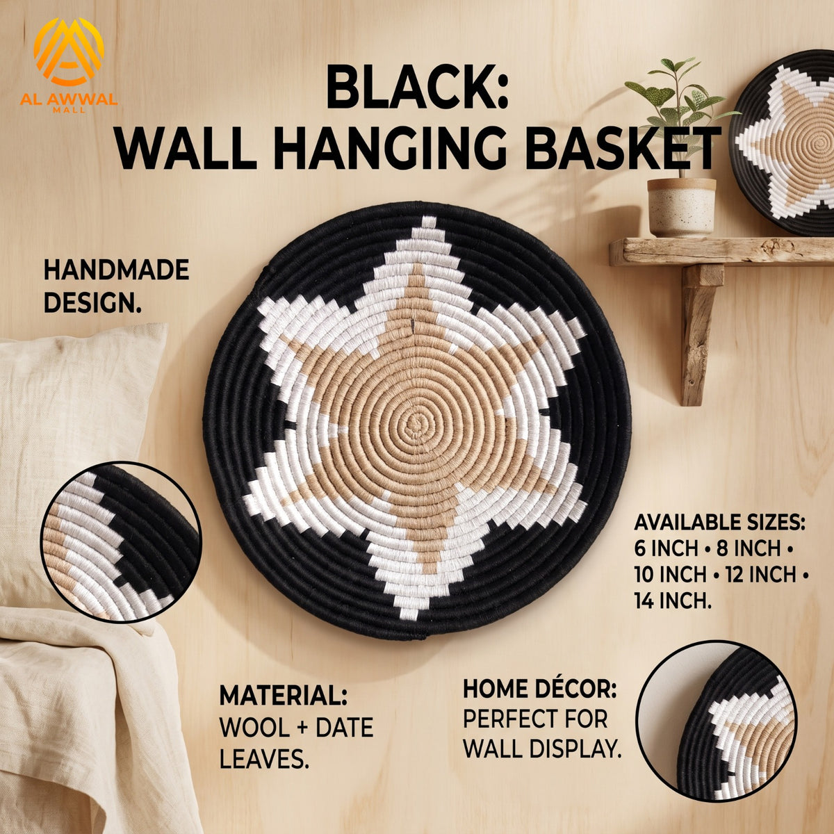 Handmade Dried Date Leaves Wall Hanging with Two-Layer Starfish Design