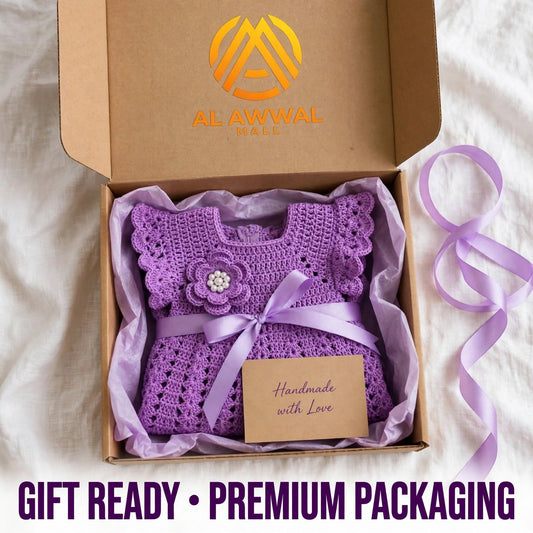 Handmade Crochet Baby Girl Dress – Cute & Elegant Purple Outfit