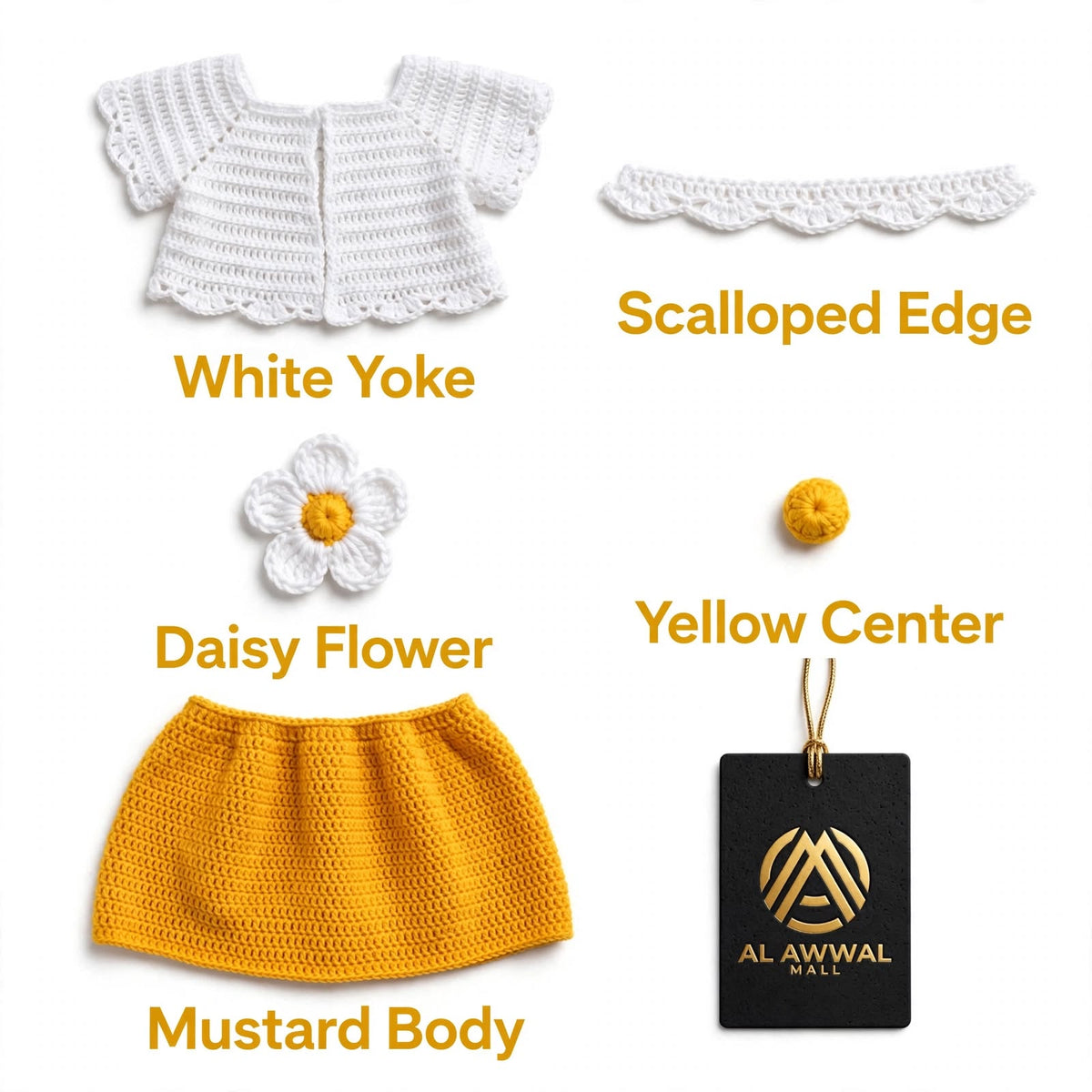 Handmade Crochet Baby Girl Frock – Yellow Dress with White Jacket & Floral Details