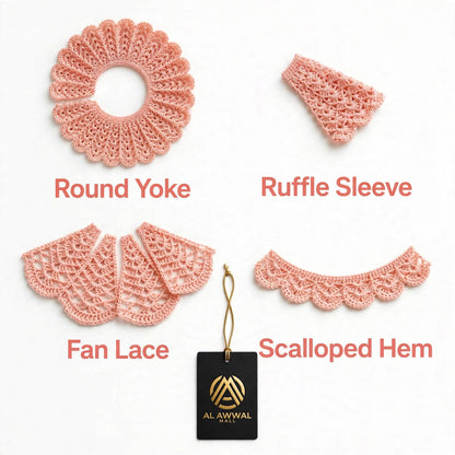 Handmade Crochet Baby Girl Frock – Simple Peach Dress with Ruffle Sleeves