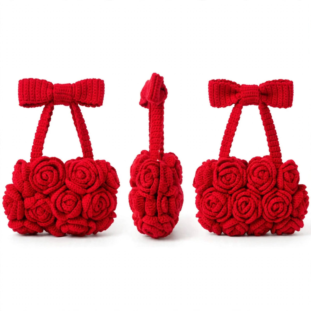 Handmade Crochet Red Rose Bag – Butterfly Bow Strap Design