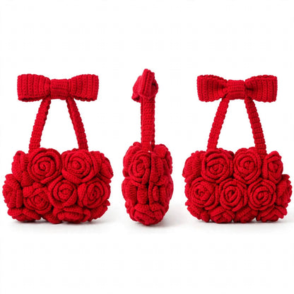 Handmade Crochet Red Rose Bag – Butterfly Bow Strap Design
