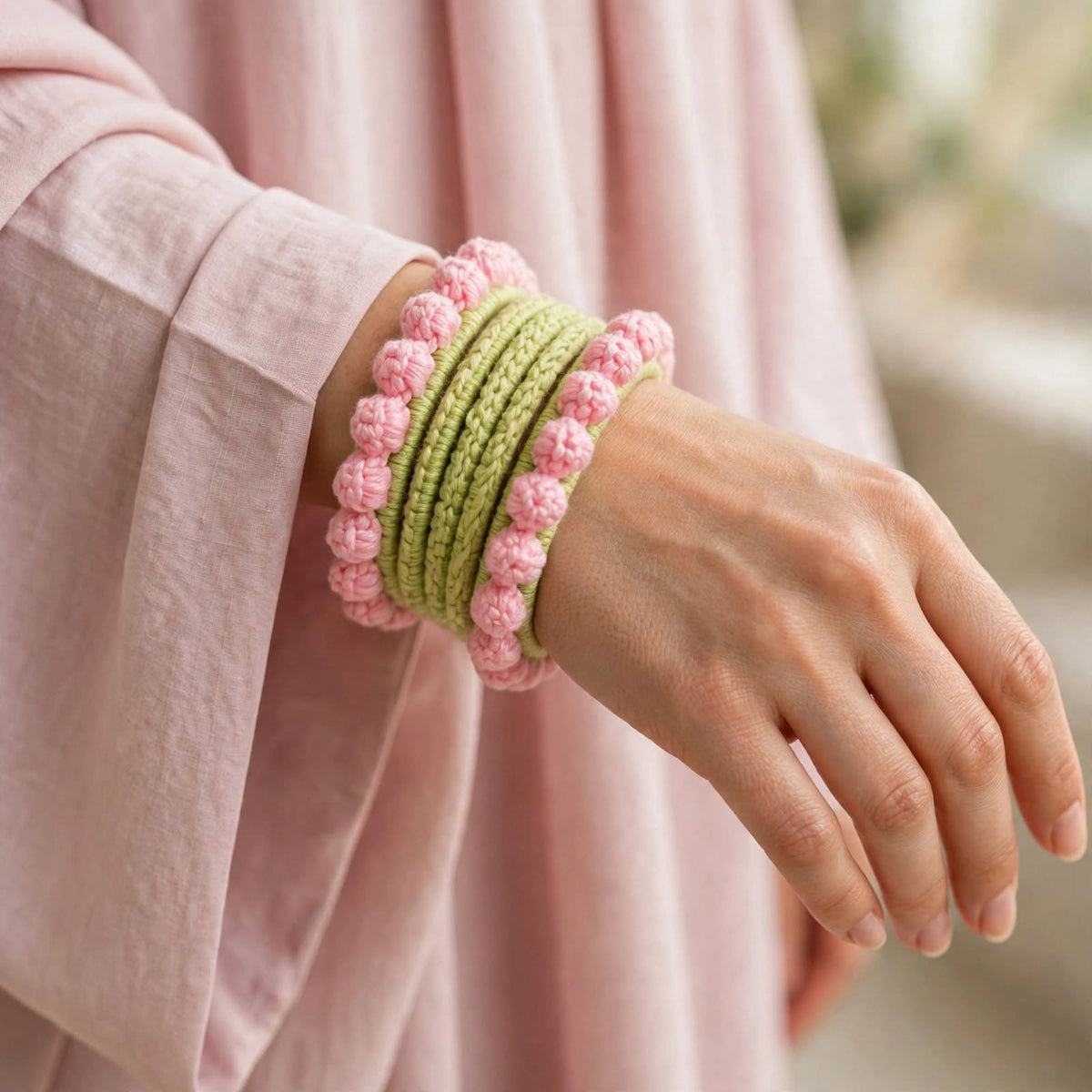 Pink floral Crochet Bangles Set For Girls & Womens