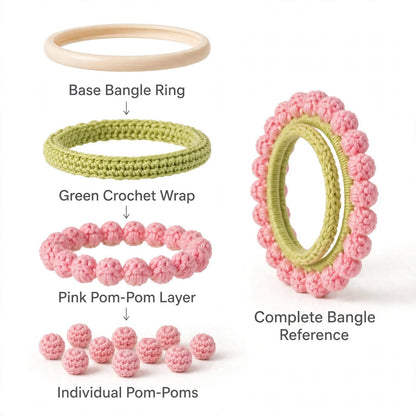 Pink floral Crochet Bangles Set For Girls & Womens