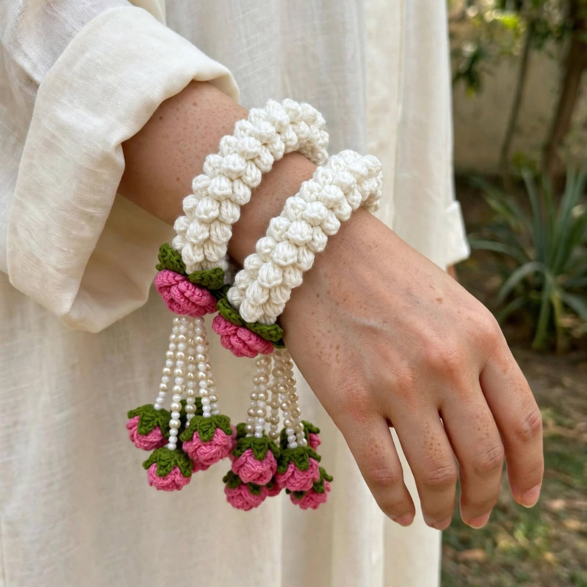 Handmade Crochet Floral Gajra - Elegant Nikkah Bridal wear