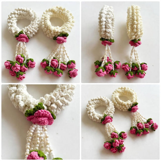 Handmade Crochet Floral Gajra - Elegant Nikkah Bridal wear