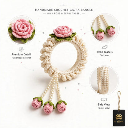 Handmade Crochet Bridal Gajra Set - Floral Hanging Design