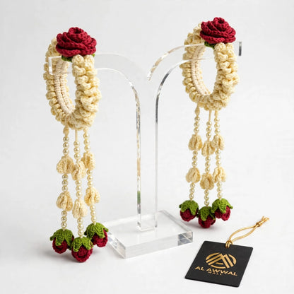 Handmade Crochet Bridal Gajra Set - Floral Hanging Design