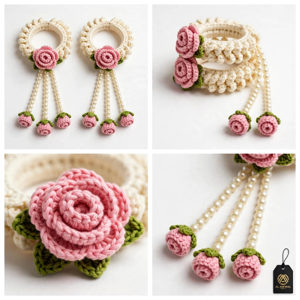 Handmade Crochet Bridal Gajra Set - Floral Hanging Design