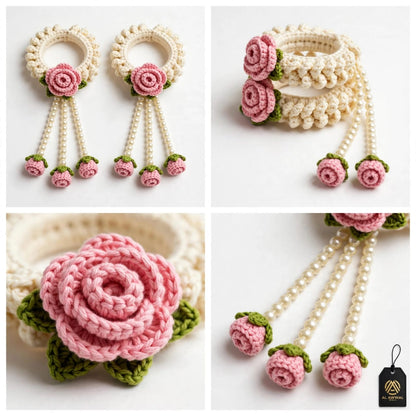 Handmade Crochet Bridal Gajra Set - Floral Hanging Design