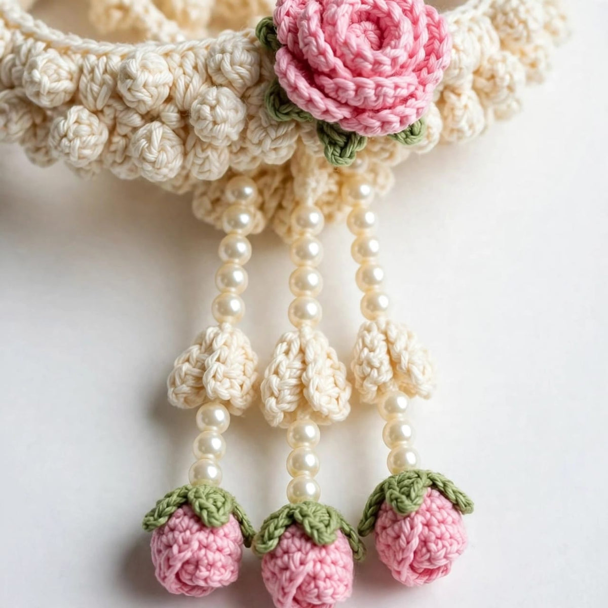 Handmade Crochet Bridal Gajra Set - Floral Hanging Design