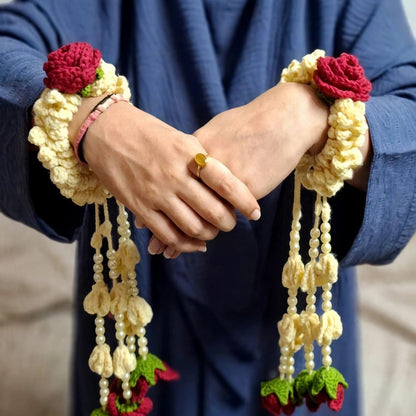 Handmade Crochet Bridal Gajra Set - Floral Hanging Design