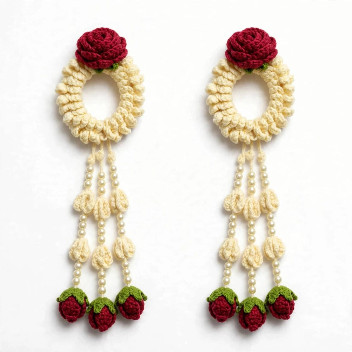 Handmade Crochet Bridal Gajra Set - Floral Hanging Design