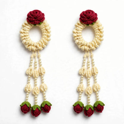 Handmade Crochet Bridal Gajra Set - Floral Hanging Design