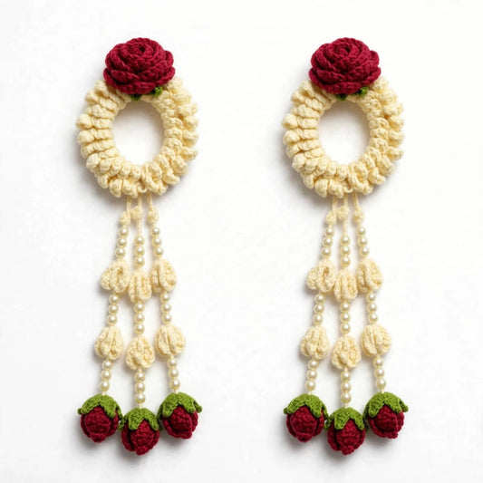 Handmade Crochet Bridal Gajra Set - Floral Hanging Design