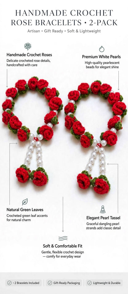 Handmade Crochet Rose Bud Bracelet