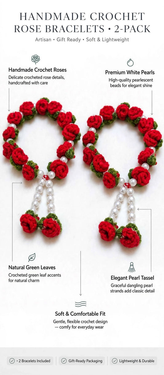 Handmade Crochet Rose Bud Bracelet