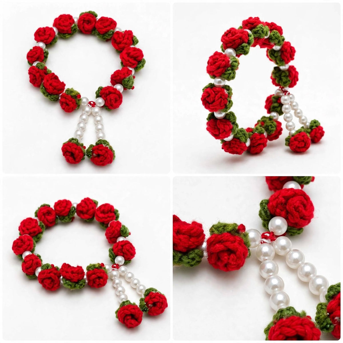 Handmade Crochet Rose Bud Bracelet