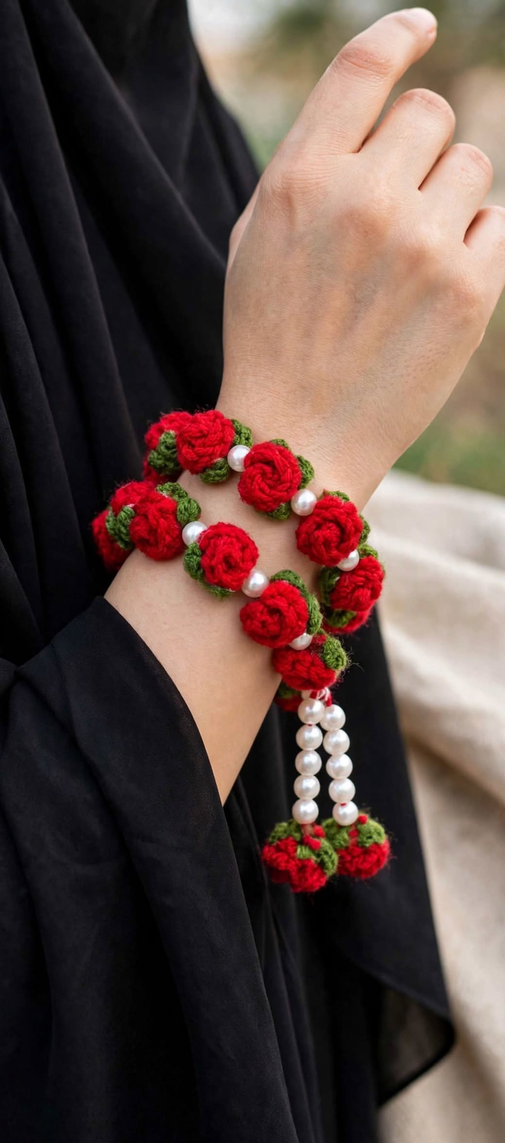 Handmade Crochet Rose Bud Bracelet