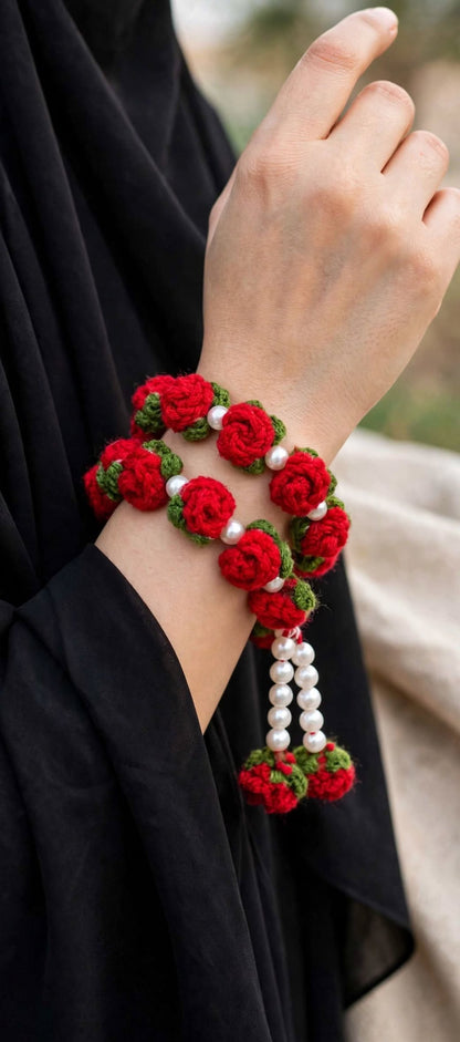 Handmade Crochet Rose Bud Bracelet