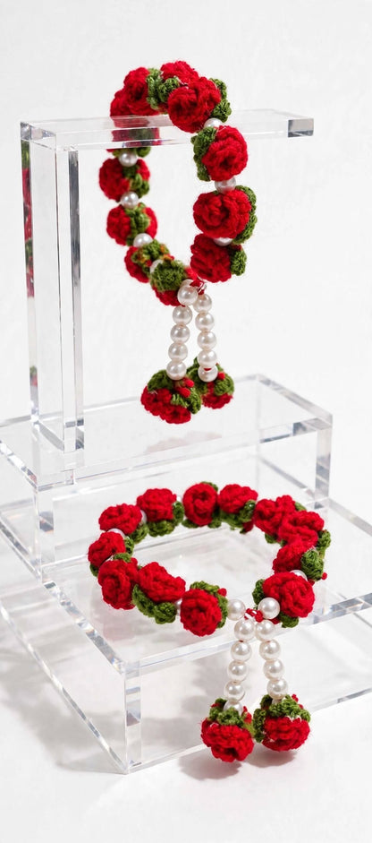 Handmade Crochet Rose Bud Bracelet