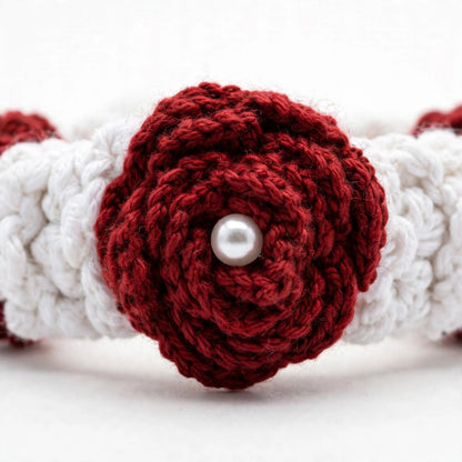 Handmade Crochet Gajra – Red & White Rose Wristlet