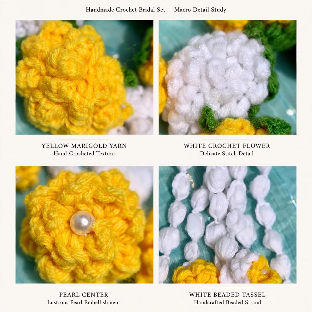Homemade Crochet Haldi/Mayon jewellery set for bride