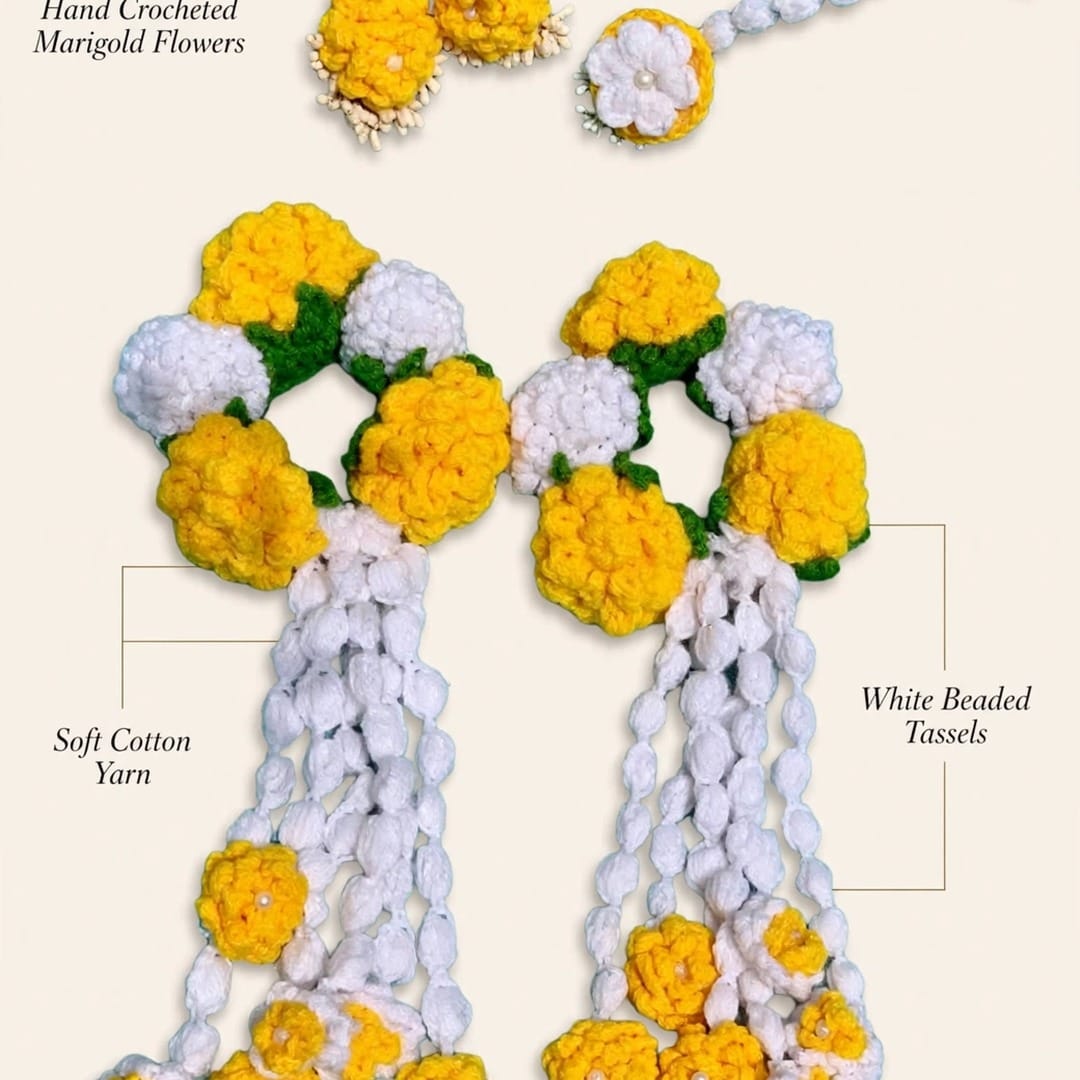 Homemade Crochet Haldi/Mayon jewellery set for bride