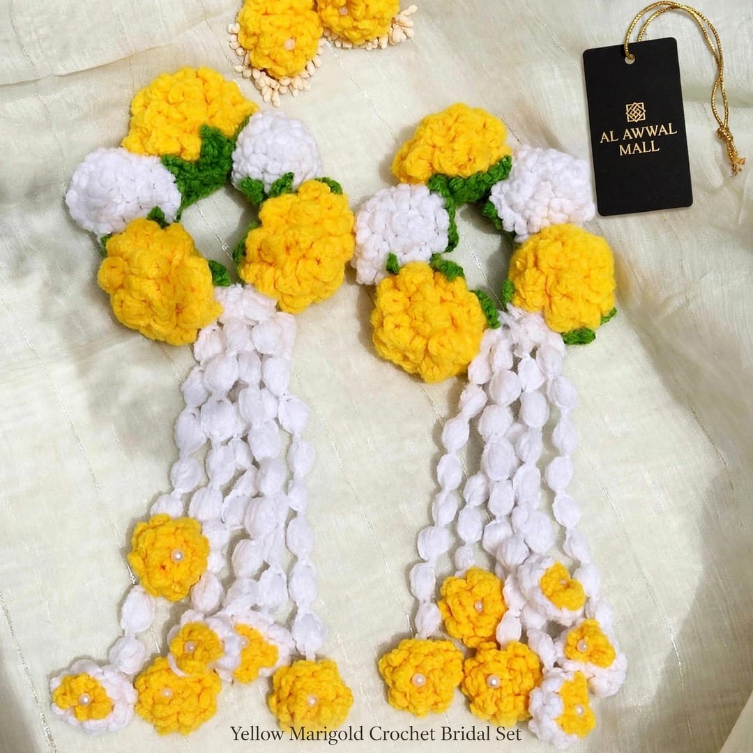 Homemade Crochet Haldi/Mayon jewellery set for bride