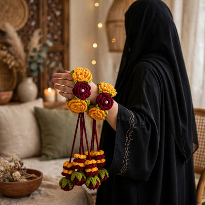 Homemade Crochet Mendhi Bridal Gajraa Set-Dark colors