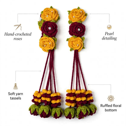 Homemade Crochet Mendhi Bridal Gajraa Set-Dark colors