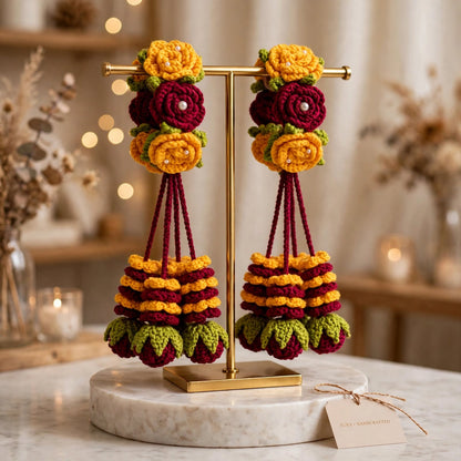 Homemade Crochet Mendhi Bridal Gajraa Set-Dark colors