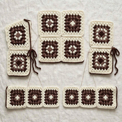 Handmade Crochet Brown & Cream Tie Cardigan – Soft Yarn Sweater