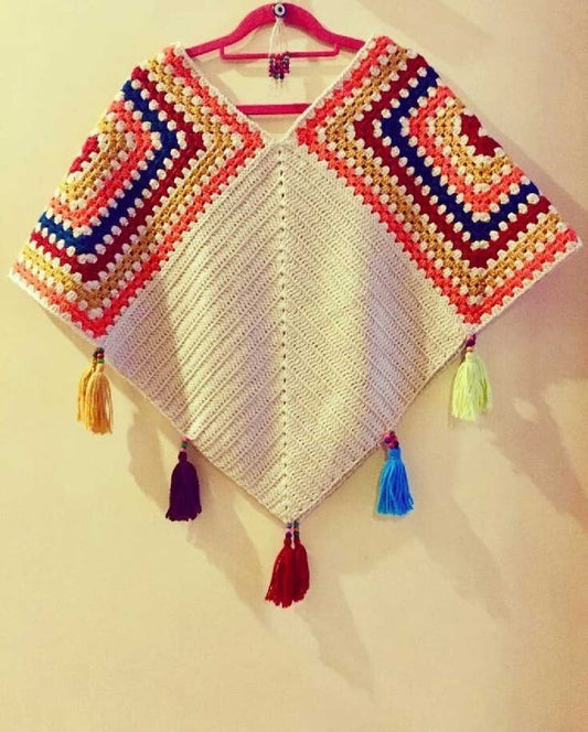 Handmade Crochet Poncho Shawl – Stylish Shoulder Wrap for Women & Girls
