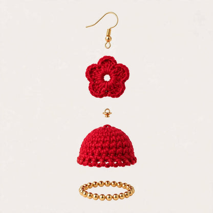 Red Crochet Lotus Jhumka Earrings