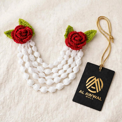 Crochet Red & White Rose Hair Gajra – Bridal Bun Accessory